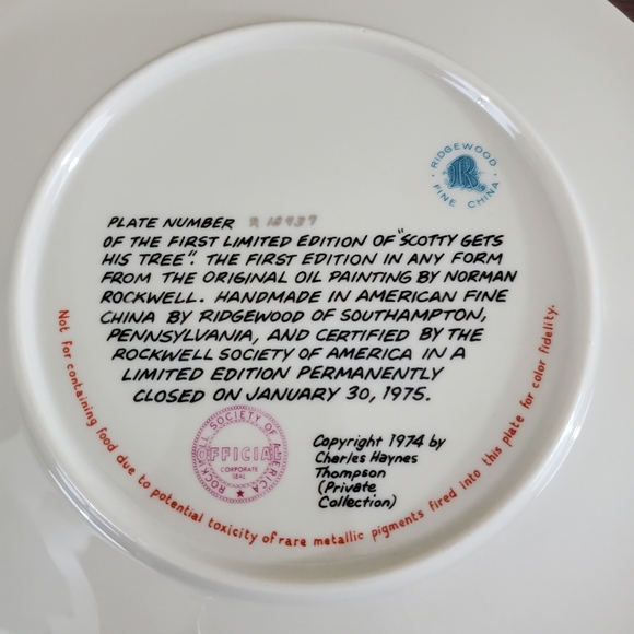 Norman Rockwell Christmas Plate 1974 “Scotty Gets His Tree “ Vintage ~ Pre-Owned - Picture 5 of 10